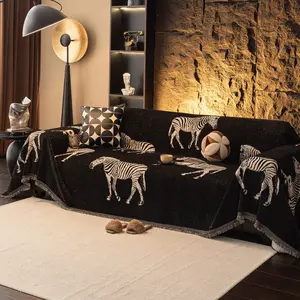 Viral African Style Zebra Print Chenille Sofa Throw Cover Sofa Slipcover | Soft Skin-Friendly Cat Scratch Resistant Stain-Proof | Multi-Color Multi-Size Optional Fits All Sofas | Living Room Office Universal Home Decor | 4 Seasons Usable Pet Friendly Sofa