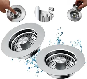 3 in 1 Kitchen Sink Drain Strainer,304Stainless Steel Sink Plug with Anti-Clog BasketPop Up Sink Stopper for US Standard 3-1/2 InchDrain