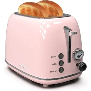 Toaster 2 Slice,Retro Stainless Steel Toaster with 6 Settings, 1.5 in Extra Wide Slots, Bagel/Defrost/Cancel Function, Removable Crumb Tray (Baby Pink) KITCHMIX