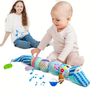 Dearlomum Newborn Baby Girl Gift Toys Infant Tummy Time Musical Stuffed Crocodile with Crinkle Rattle Textures Blue Interactive Duck Shaped Play