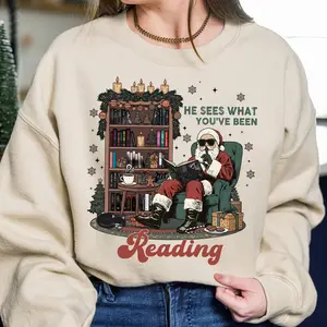 He Sees What You've Been Reading T-Shirt, Santa Reading Dark Romance Book Sweatshirt, Funny Bookish Christmas Hoodie, Smut Reader Gift, Spicy Book Lovers