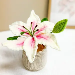 Handmade Crochet White Lily in Pot – Mini Crochet Flower in Pot — Elegant Floral Decor & Thoughtful Gift