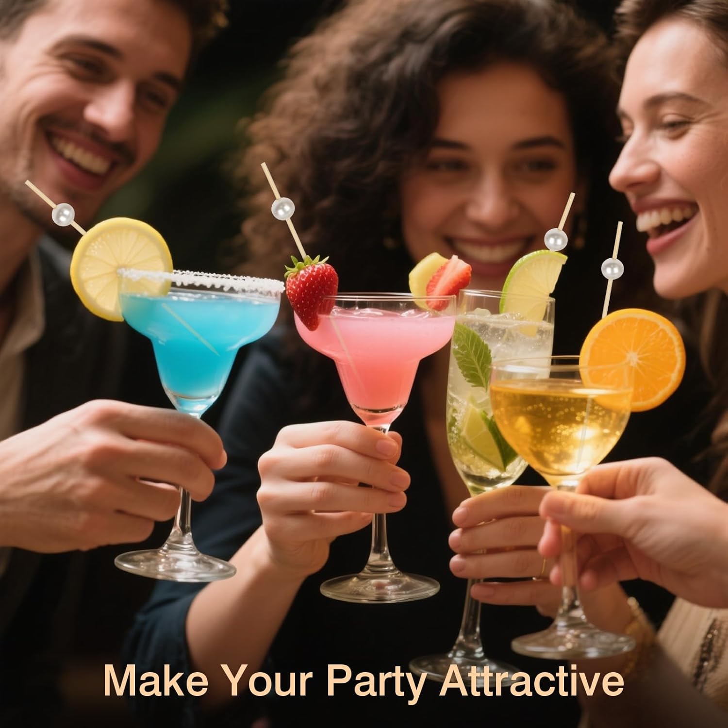 200 PCS White Pearl Cocktail Picks 4.7 Inch Bamboo Toothpicks for Appetizers, Drinks & Elegant Party Food Presentation