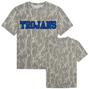 Trojans Varsity T-Shirt, Vintage Mossy Oak Style, High School Mascot Tee, Game Day Apparel, Blue and Black Trojans, Retro School Spirit