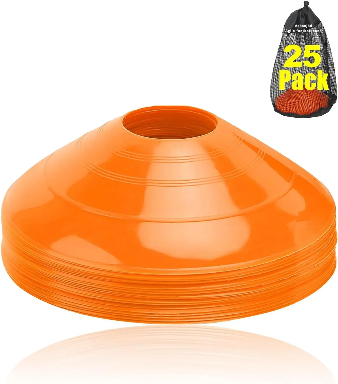 Set of 25, Agility Soccer Cones with Carry Bag, Backyard Training Field Markers for Agility, Indoor and Outdoor
