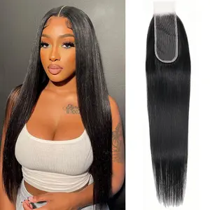 2x6 Transparent Lace Closure Brazilian Straight Closure 100% Human Hair Straight Deep Parting Lace Closure Natural Color Pre Plucked Budget Friendly