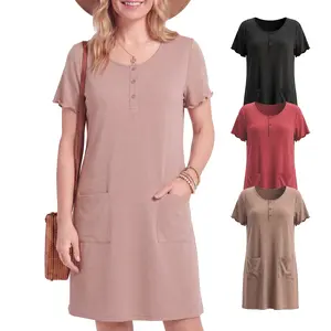 SHOWITTY Womens Short Sleeve Henley Casual Dress with Pockets, Soft Stretch T-Shirt Dress for Home, Travel & Everyday Wear#SummerWins#DealsForYouDays
