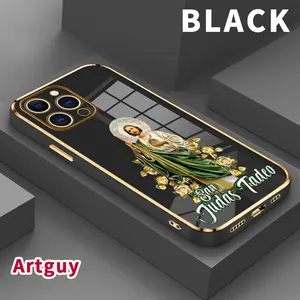 Electroplated Golden Edge Phone Case Compatible with iPhone 16 15 Pro Max Plus 14 13 12 11 XS mini XR Jesus Yellow Rose Pattern Rugged Durable Shockproof Anti-Scratch Soft Silicone Case