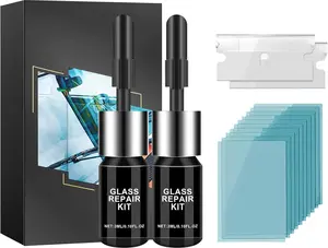 Windshield Repair kit,Windshield Crack Repair Kit 2 Bottles Car Glass Repair Kit Windshield Chip Repair Kit Cracks Gone Glass Repair Fluid Quick Fix for Chips,Cracks,Bulls-Eye,Star-Shape Cack (Black)