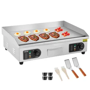 Christmas present Commercial Electric Griddle, 2800W Countertop Flat Top Grill, 122 ℉ -572 ℉   Adjustable Temp, 25.98 x 15.75 x 0.39in Stainless Steel Griddle Grill with 2 Shovels and 2 Brushes for Home or Restaurant