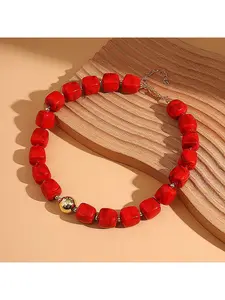 1pc Colorful Beaded Choker Necklace For Women: Boho Large Square Acrylic Beaded Necklace Adjustable Surfer Beach Strand Necklces Summer Handmade Jewelry Gift For Women