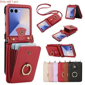 Samsung Galaxy Z Flip Wallet Case with Card Holder, 360 Degree Rotating Ring Stand, RFID Blocking, RFID Protection Shockproof Cover