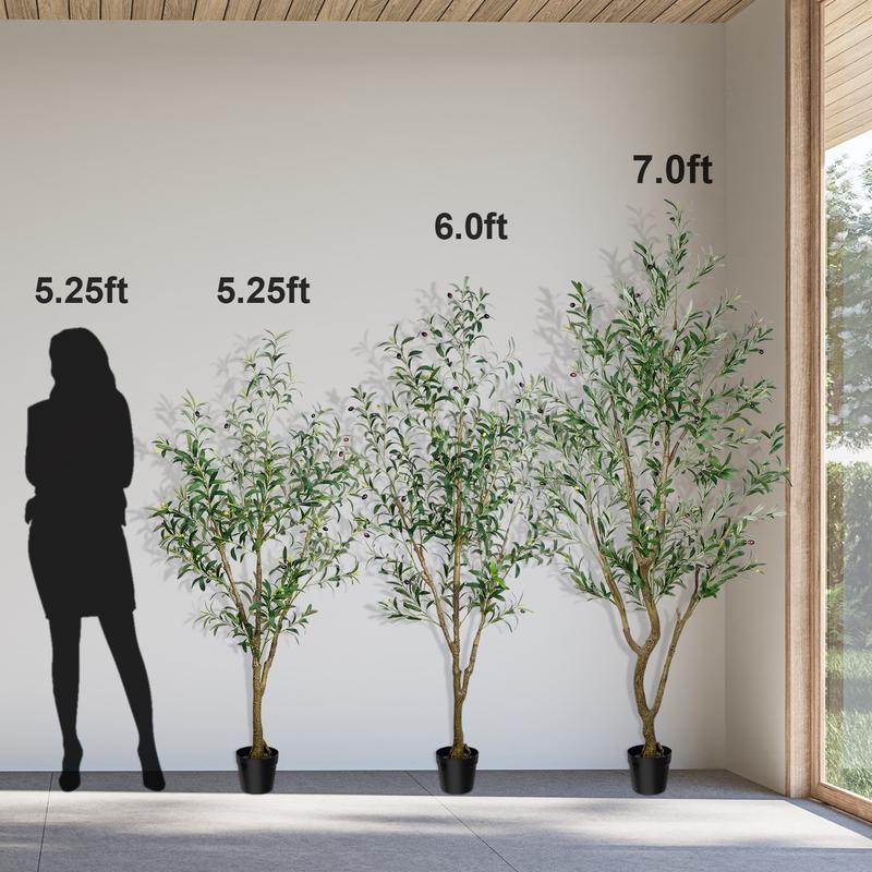 Lifelike Artificial Olive 5.25/6/7FT Tree Decorative Fake Plant Indoor Tall Plant Realistic Shape Multiple Branches and Leaves Suitable for Home Office