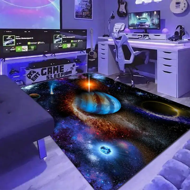 3D Planet Pattern Non Slip Floor Mat, 1 Count Universe Area Rug, Decorative Carpet For Game Room Bedroom, Rugs Living Room, Bedroom Accessories