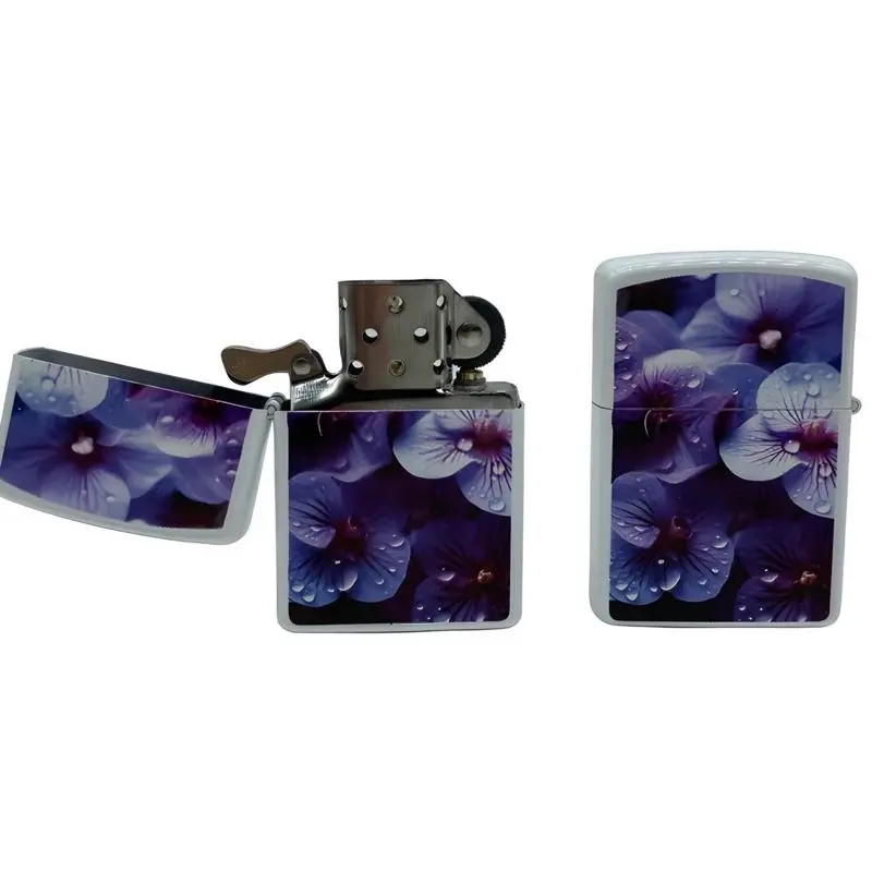 flip top lighter. purple color flower photo lighters. both sides photo lighter. outdoor wind proof lighter