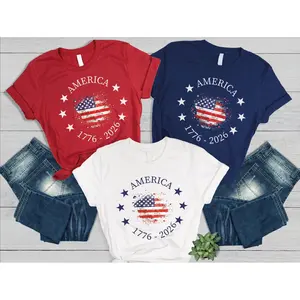 America 250th Anniversary Patriotic T-Shirt, USA Flag Graphic Tee, Independence Day Celebration Shirt, 4th of July Outfit Idea, American Pride Gift for Men and Women - HARSIN