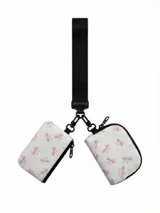 1pc Pink Bow 2D Print 2-Piece Wristlet Bag Set, Lightweight | For Students & Office Ladies, Stylish & Practical Daily Carry