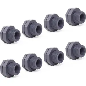 PVC Bulkhead Fitting 3/4" Double Thread Connector Adapter for Water Tank, Aquariums, Rain (8-PACK)