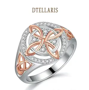 925 Sterling Silver Rose Gold Plated Witches Knot Ring, Anillo Nudo de Bruja Plata 925 Original Celtic Knot Jewelry, Cubic Zirconia Decorated S925 Witch's Knot Ring, Witchtok Witch Jewerly Pagan Jewelry for Devotion for Protection flip men's chain men,