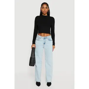 Cable Knit Mock Neck Long Sleeve Cropped Sweater