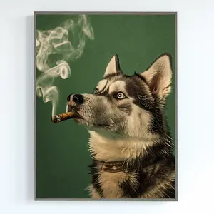 Dog a Siberian Husky  Vintage Poster, Art funny retro whimsical print, Cabin wall art decor illustration, Unique Gift for Men Dad