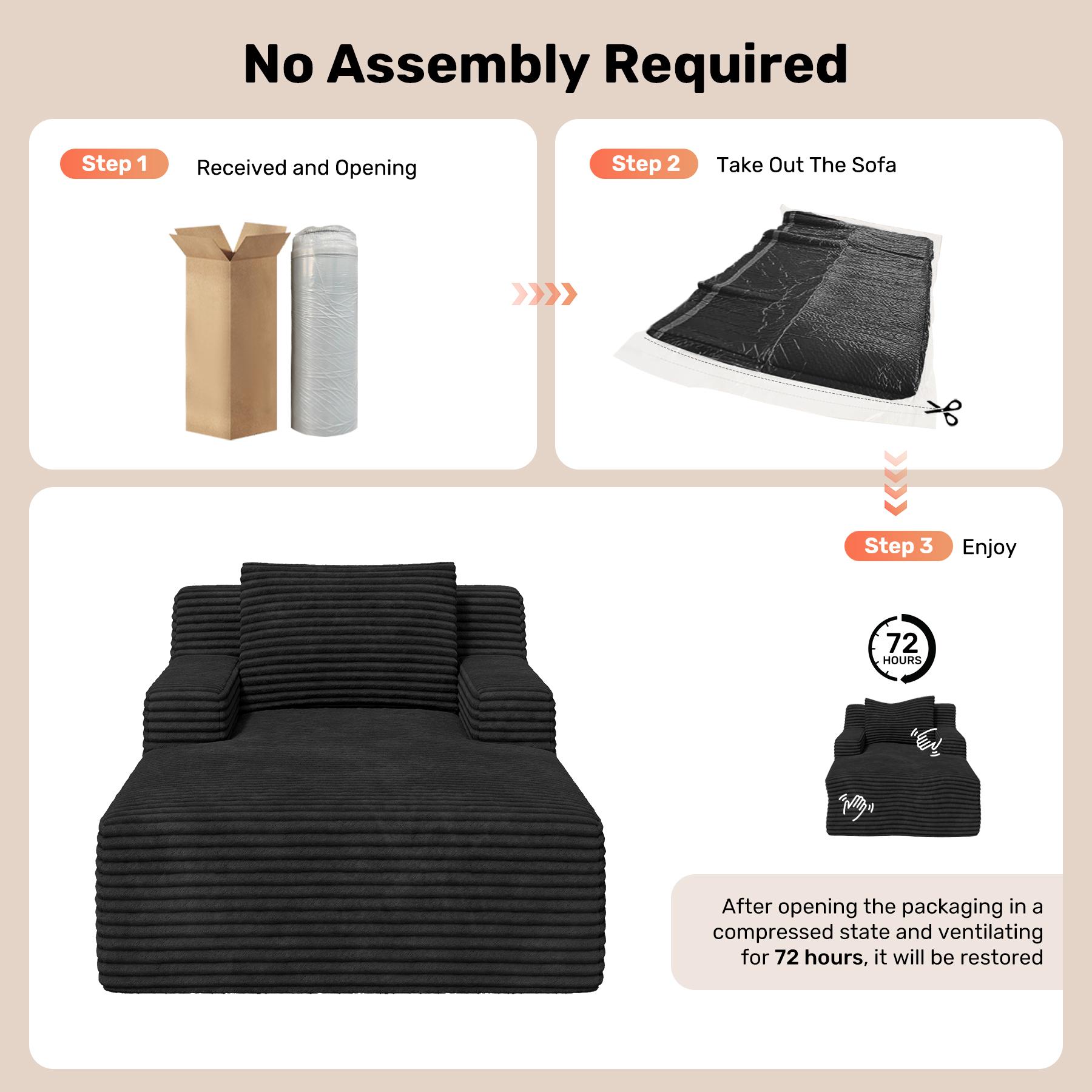 Boneless Sofa, Small Sofa, Modern Corduroy Floor Couch with 1 Cushion, Comfortable Single Sofa Bed for Living Room, No Assembly