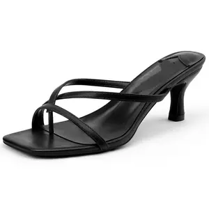 Women's Strappy Kitten Heels Flip Flops Square Open Toe Low Heels Fashion Party Dress Thong Heeled Sandals Footwear Walking Shoes