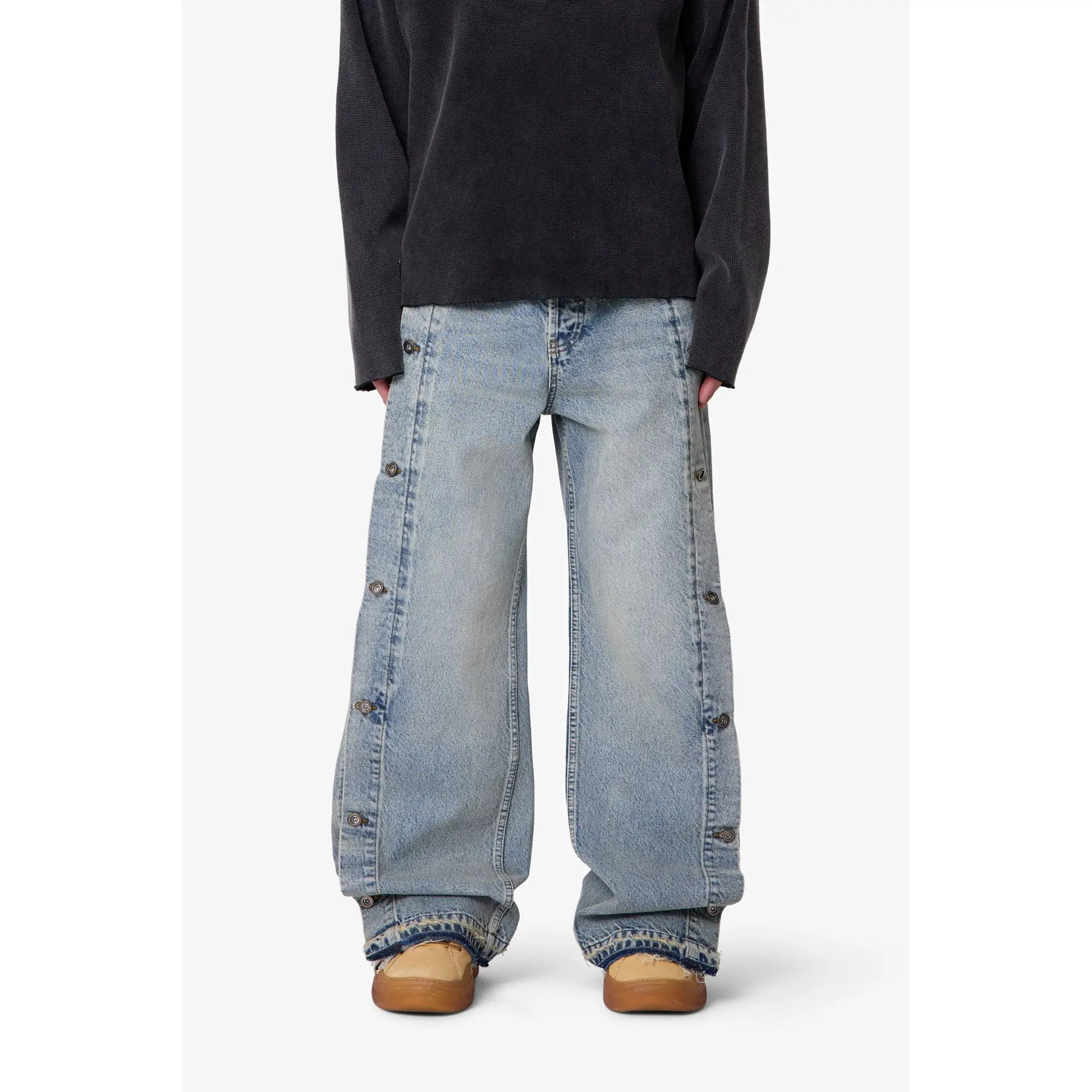 mnml Ultra Baggy Offset Button Denim - Medium Blue