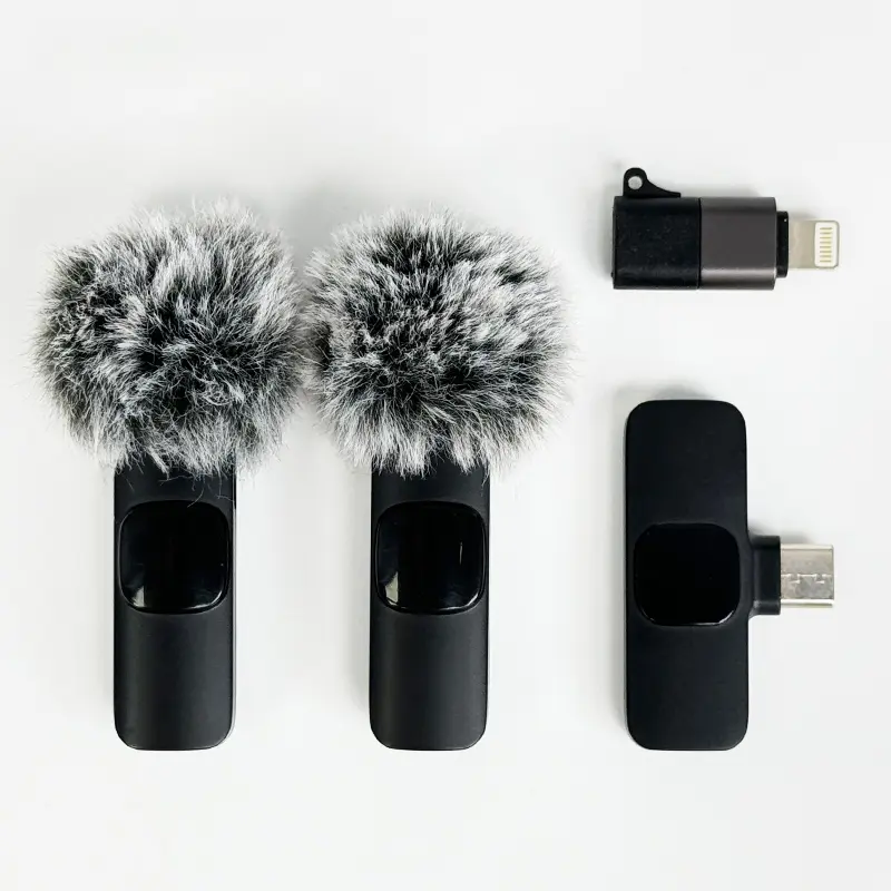 Wireless mini Microphone for iPhone/Smartphone, 2 Mini Lapel Microphones with Clearer Audio for Video Recording, Interview, Vlog，Noise Reduction Device Noise Cancellation Stereo Wireless vlogging  tools handheld high quality audio