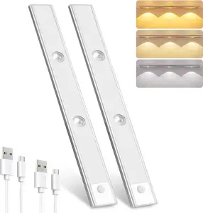 2-Pack USB Rechargeable Smart Motion Sense Closet Lights, 3-Color Stepless Dim Wall-Mounted Adjustable Brightness Under Cabinet Lights for Kitchen, Closet, Stairs,summervibes