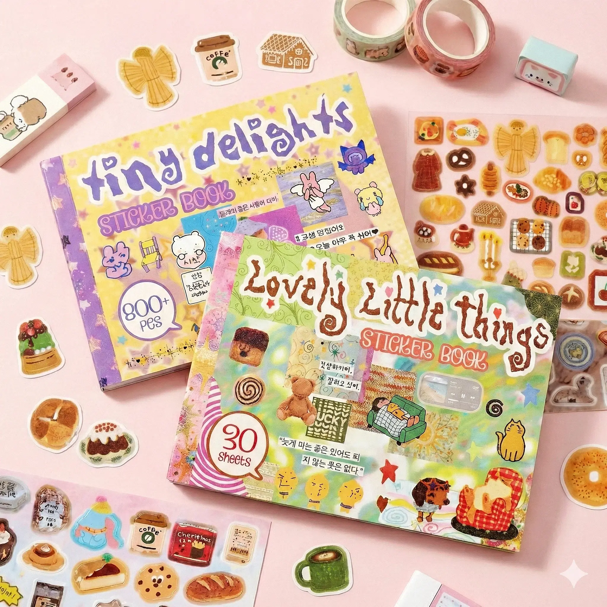 Kawaii M5 Comic Sticker Book - 30 Sheets, 800-1200+ Pcs Adhesive Colorful Paper Stickers, Korean Aesthetic & Daily Life Die-Cuts for Journaling, Scrapbooking, Adhesive Stickers Stickers