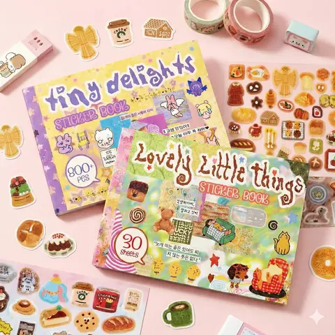Kawaii M5 Comic Sticker Book - 30 Sheets, 800-1200+ Pcs Cute Decal Stickers, Korean Kawaii Art Retro Comic Vibes Polco Decor Ready Colorful Paper Die-Cuts for Journaling, Scrapbooking
