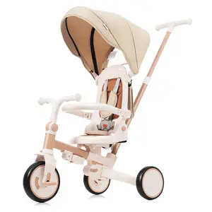 7-in-1 Foldable Baby Tricycle | Removable Parent Push Handle + Pedals | Canopy & Guardrail | 12-72M On-The-Go Fun!