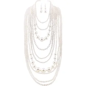 Vintage-Style Ornamental Pearl Necklace, Multi-String Mixed-Length Clavicular Bead Chain Necklace with Tassel and Beaded Cluster Design, Bead Chain Necklaces, Clavicular Necklaces
