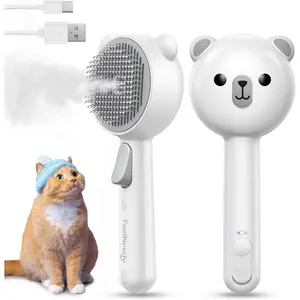 Cat Steam Brush, Brushes for Indoor Cats with Release Button, Dual Speed Spray USB Rechargeable Grooming Supplies, Cat Brush for Shedding Suitable for All Long-haired and Short-haired Pets