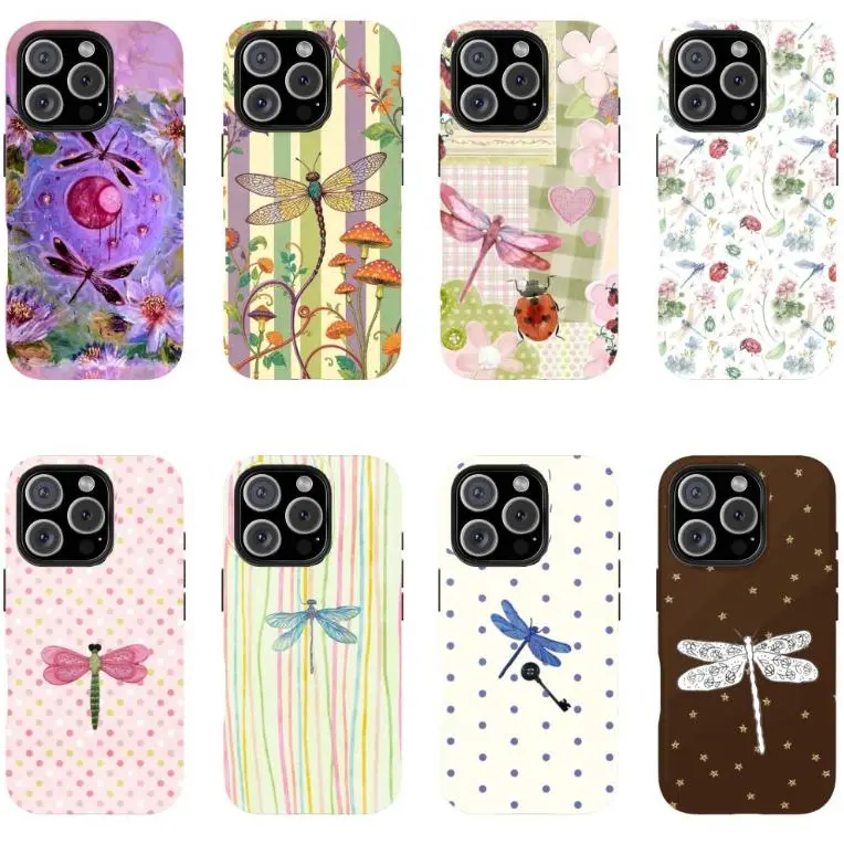 Whimsigoth Aesthetic Dragonfly Phone Case for IP 17 16 15 14 13 12 11 Pro Max , Vintage Boho Patchwork Floral Case, Purple Lotus Fairycore, Fairycore Nature - Aesthetic Purple Flower Phone Cover, Girly Floral Tough Case, Waterproof
