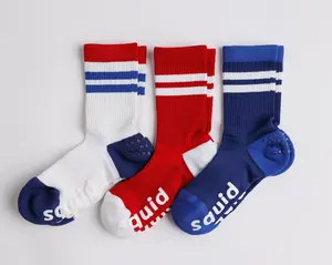 Athletic Grip Socks - Breathable Anti-Slip No Show Socks with Silicone Lock-In Fit, American, Crew