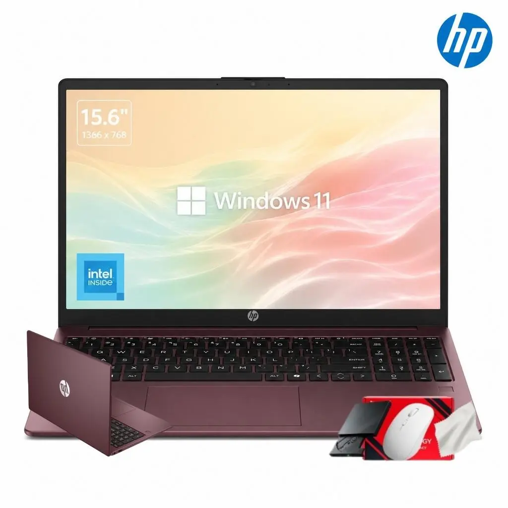 HP 15.6 inch HD Windows 11 Home Laptop,Intel Processor N200 4/8/16GB RAM 128GB UFS Wi-Fi 6, Webcam, HDMI, Numeric Keypad,  Glimmer Garnet