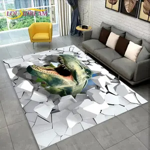 2D Illusion Dinosaur Breakout Flannel Area Rug - Oversized Soft Plush Mat for Living Room & Game Room, Non-Slip Optical Illusion Home Decor #2DIllusionRug #OpticalIllusionDecor #GameRoomCarpet #FlannelMat #NonSlipRug