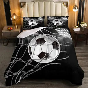 Football Print Luxury Bedding Set,Black White Soccer Ball Comforter Set,Sports Theme Game Competition Comforter,3D America Football Duvet Set