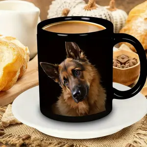 1pc German Shepherd Dog Mug - Heavy-Duty Ceramic Coffee Cup with Black & Brown German Shepherd Design, 11oz Large Capacity Cup for Hot/Cold Drinks, Birthday, Durable Drinkware, Playful Illustration, Holiday Gift Idea, Valentine'S Day Gifts - Ideal f