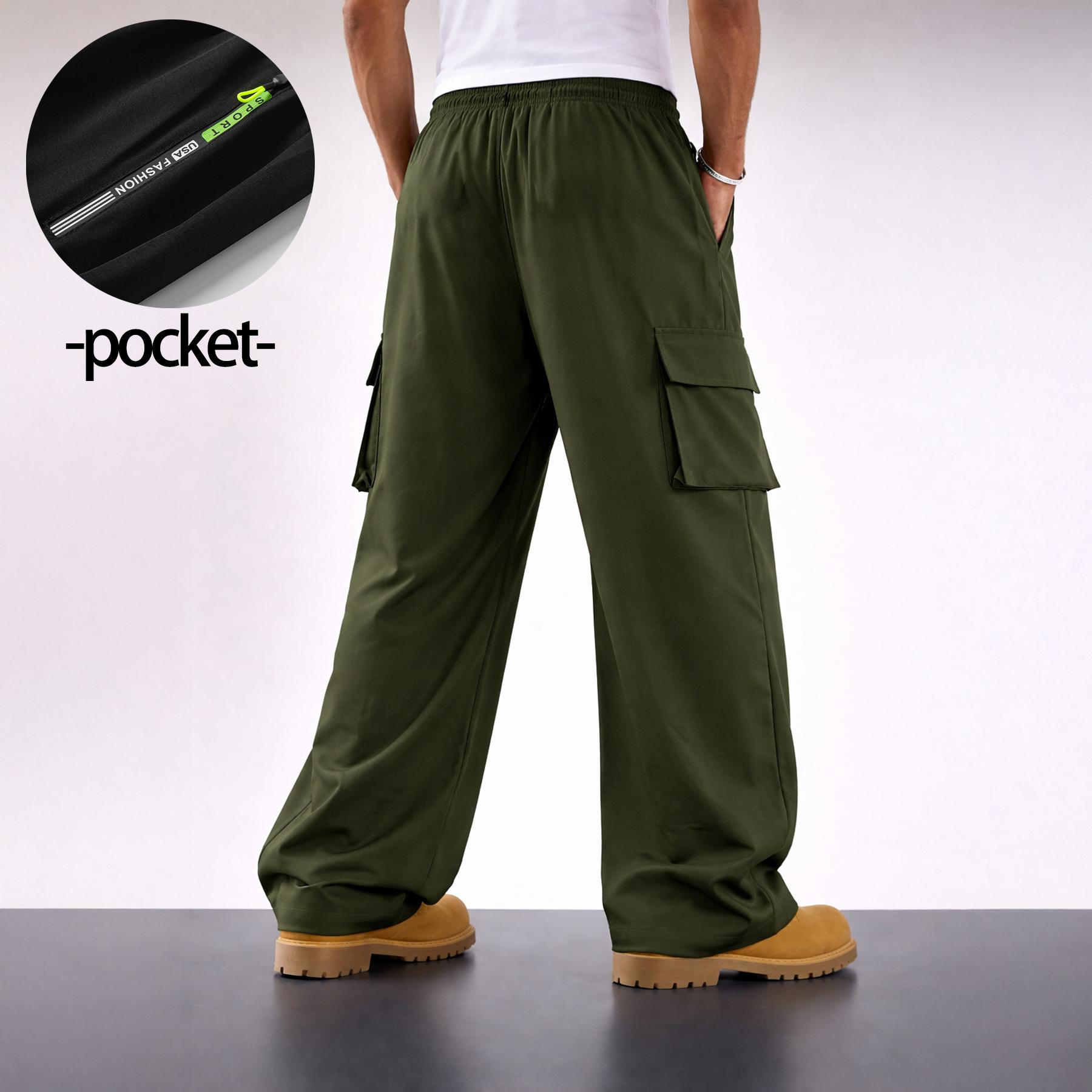 2 Pack Mens Cargo Pants Wide Leg Drawstring Multi Pocket Streetwear Utility Trousers Loose with Zipper Pocket and Large Flap Cargo Pockets for Casual Commuter Outdoor Wear and Relaxed Daily Outfits