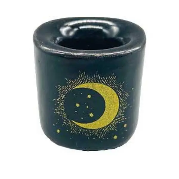 Moon & Star Black Ceramic 1/2" Chime Candle Holder