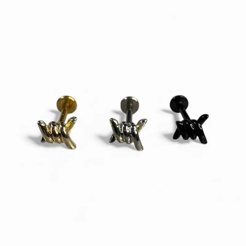 16G 3 Pack Barbed Wire Flatback Cartilage Ear Piercing