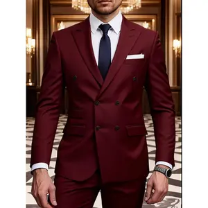Men's Premium Solid Color Double Breasted Peak Lapel Suit 2pcs, Modern Formal Outfit for Business and Celebration, Comfortable Slim Fit, Breathable High-Quality Material, Perfect for All Seasons fathersdaygiftideas men