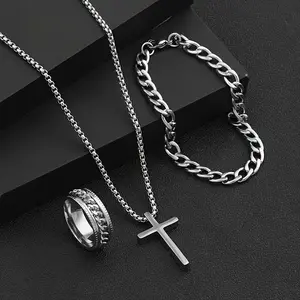 3Pcs Minimalist Stainless Steel Necklace Ring Bracelet  Set ,Creative Party Commemorative Gift for Family and Friends Versatile Jewelry Exquisite Birthday Gifts