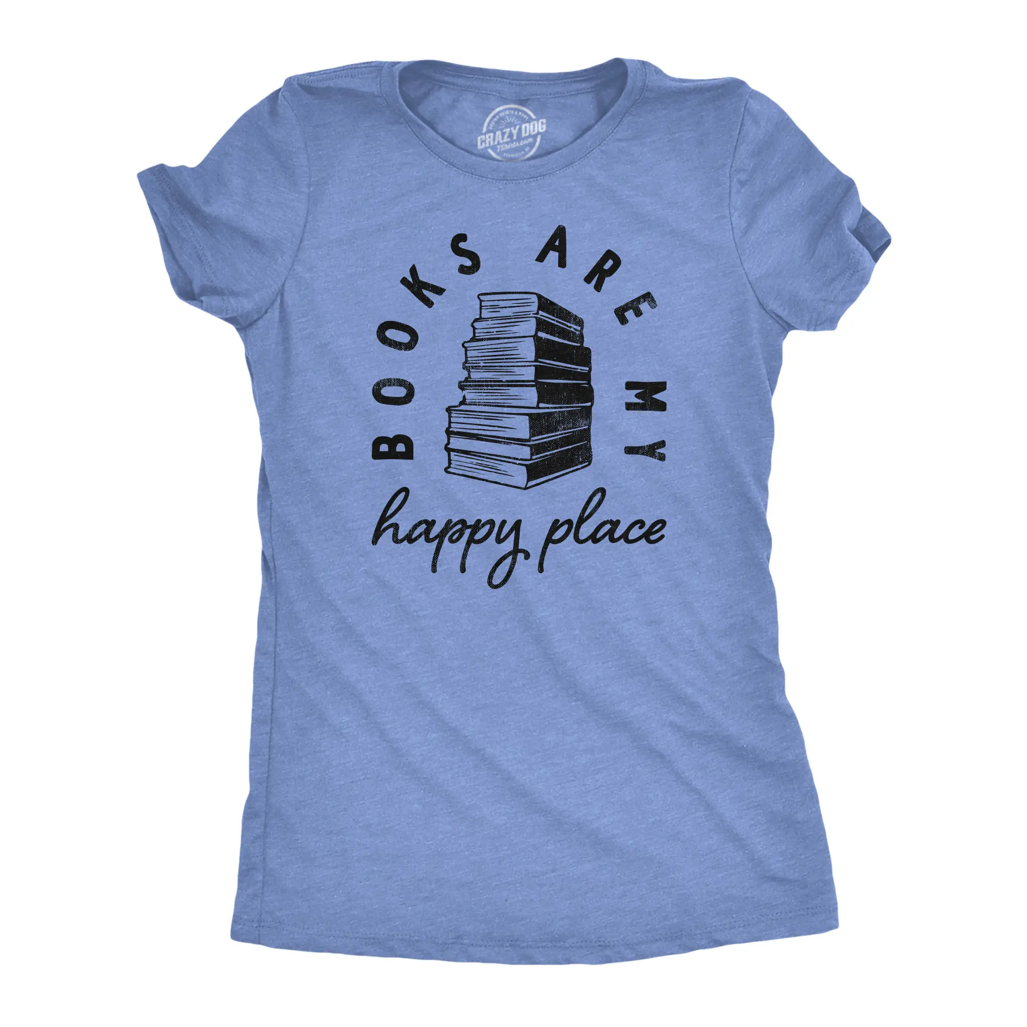 Womens Books Are My Happy Place T Shirt Funny Book Worm Reading Lovers Tee for Ladies Funny Womens T Shirts Cute Vintage Fashion Casual Ladies T-Shirt Gift Funny Nerd Top Women's Novelty Tees Light Blue