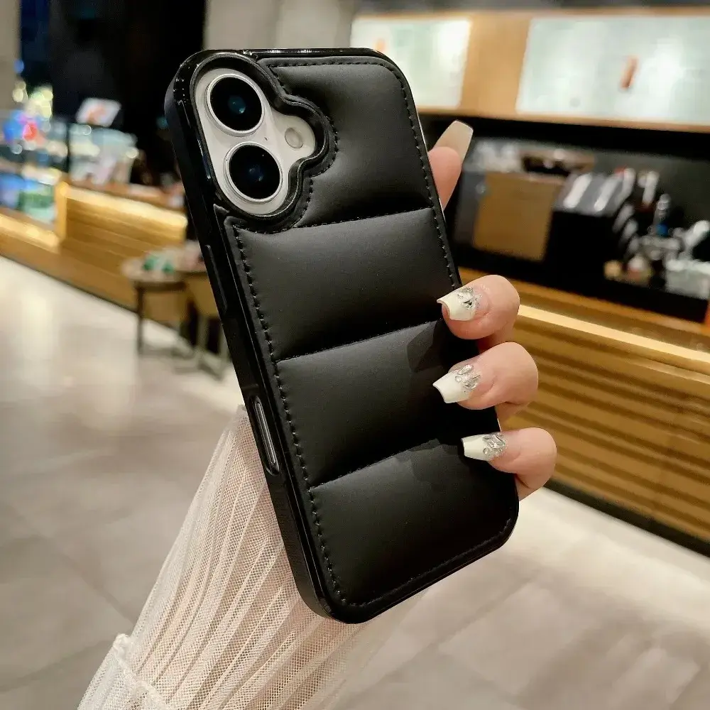 Down Jacket The Puffer Phone Case for iPhone 16 Pro Max 15 14 13 12 11 Solid Color Shockproof Protective Soft TPU Back Cover