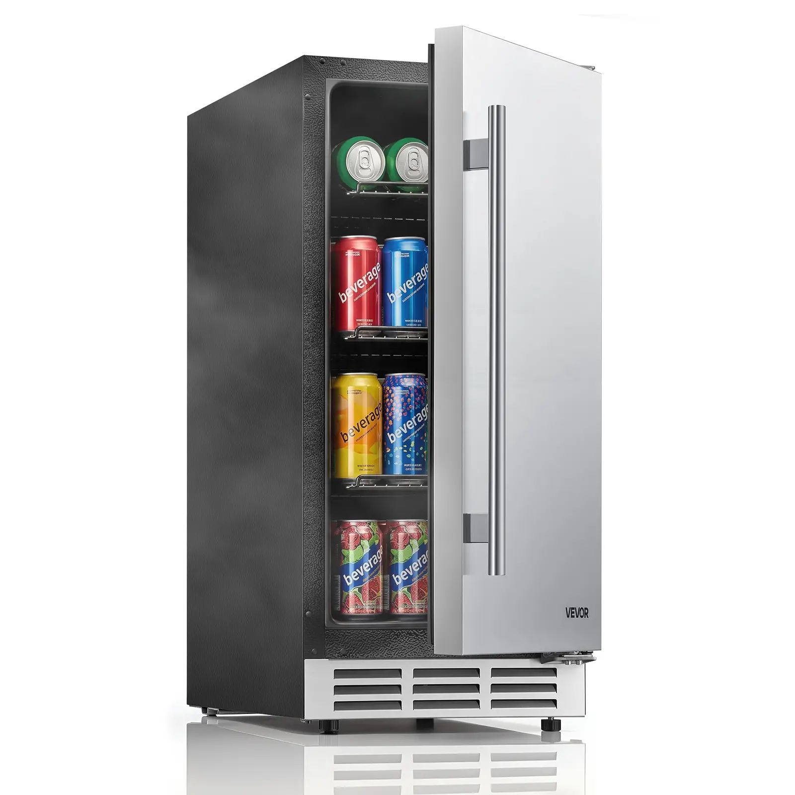 VEVOR 15-Inch Undercounter Outdoor Beverage Refrigerator, 3.0 Cu. Ft Rectangular 304 Stainless Steel Door Cooler, Holds 94 Cans, Powerful Cooling System, Built-in/Freestand for Home Bar