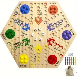 Large Classic Pinball Game Kit Featuring a Double-Sided Wooden Board, 6 Colored Balls, 24 Pinballs, And 6 Dice - Designed for 6 And 4 Players - Perfect for Family Game Nights with Friends